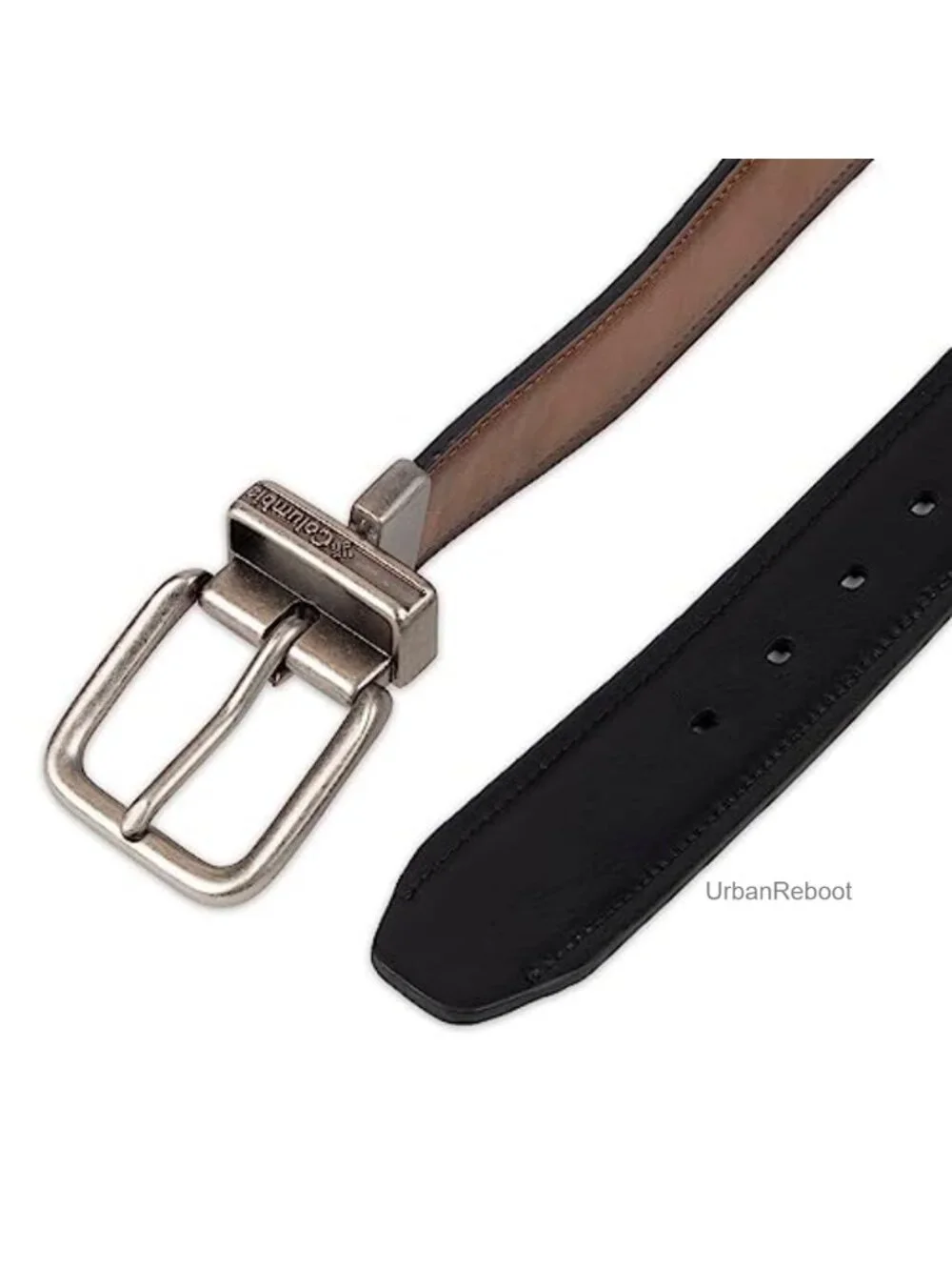 Men's Reversible 2-in-1 Casual Belt with Square Buckle, Stretchy PU Leather